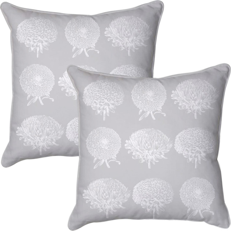 Chrysanthemums Collage Light Grey & White