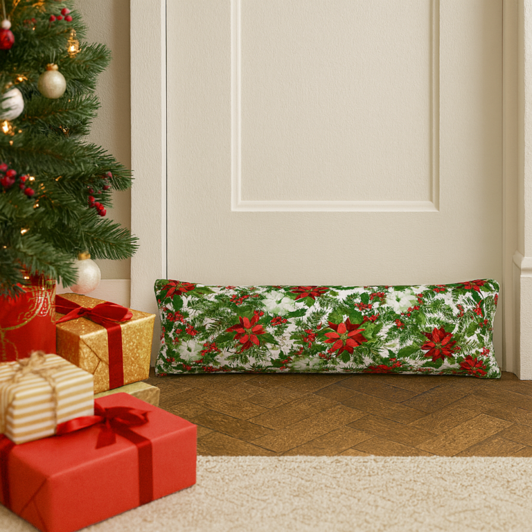 Poinsettia & Holly Floral Draught Excluder