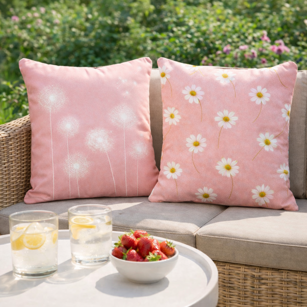 Blush Meadow Wishes Outdoor Cushion