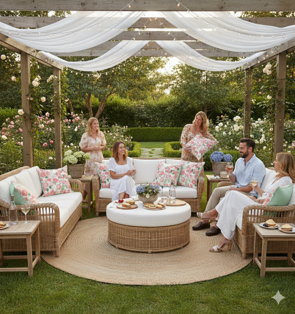 Laura Ashley Dilly Blooms Pink Outdoor Cushion