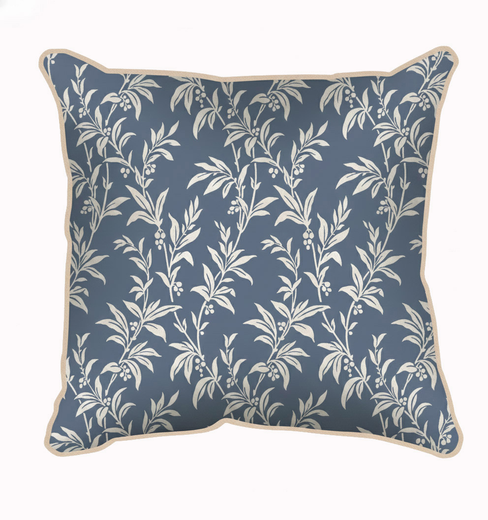 Laura Ashley Paxford Leaves Blue Outdoor Cushion