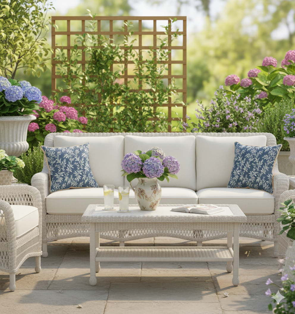 Laura Ashley Paxford Leaves Blue Outdoor Cushion