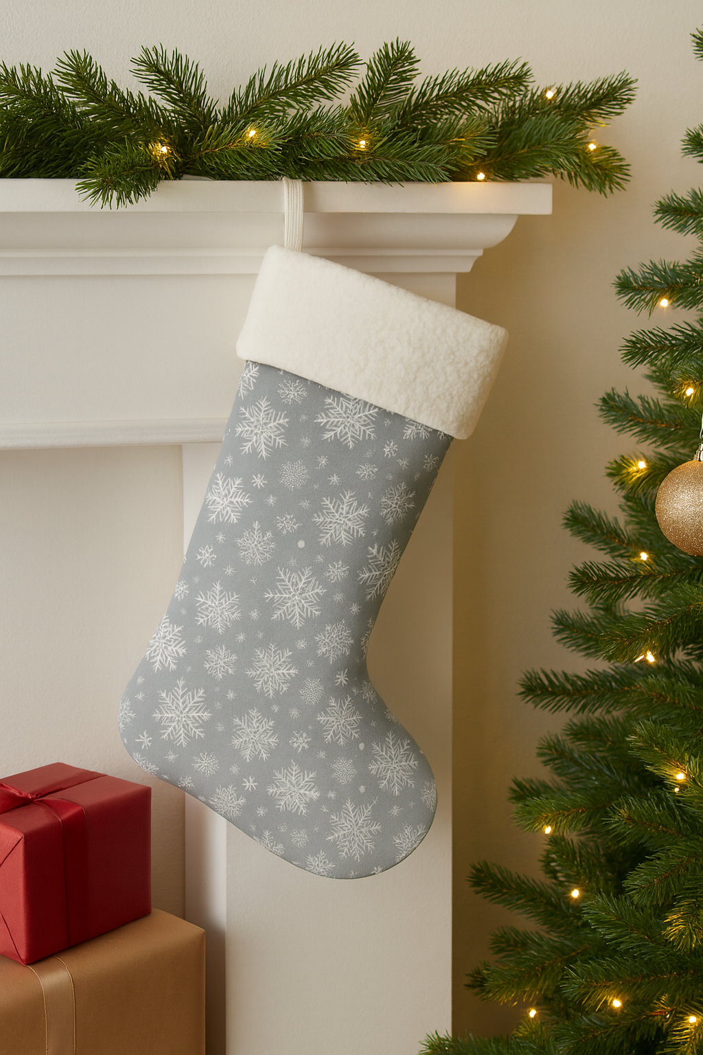 Snowflake Grey Christmas Stocking