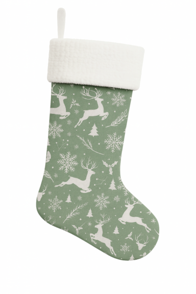 Sage Green Reindeer & Snowflake Christmas Stocking