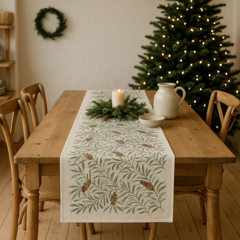 Winter Woodland Cones Table Runner