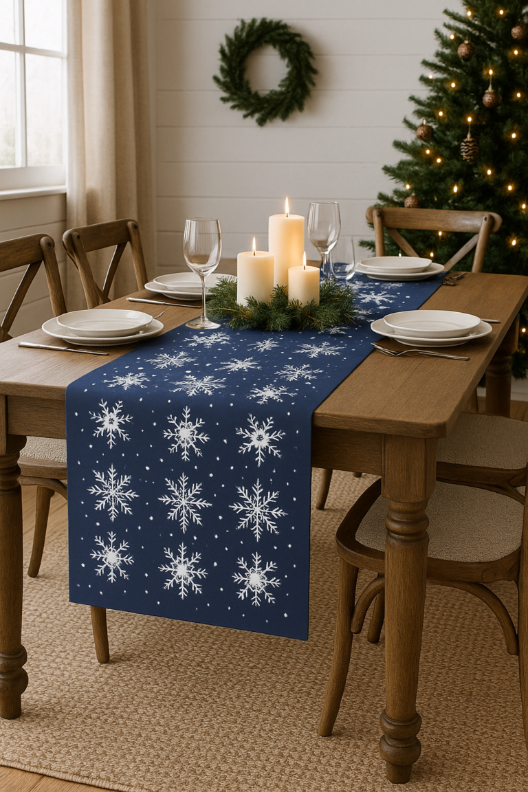 Frosted Midnight Snowflakes Table Runner