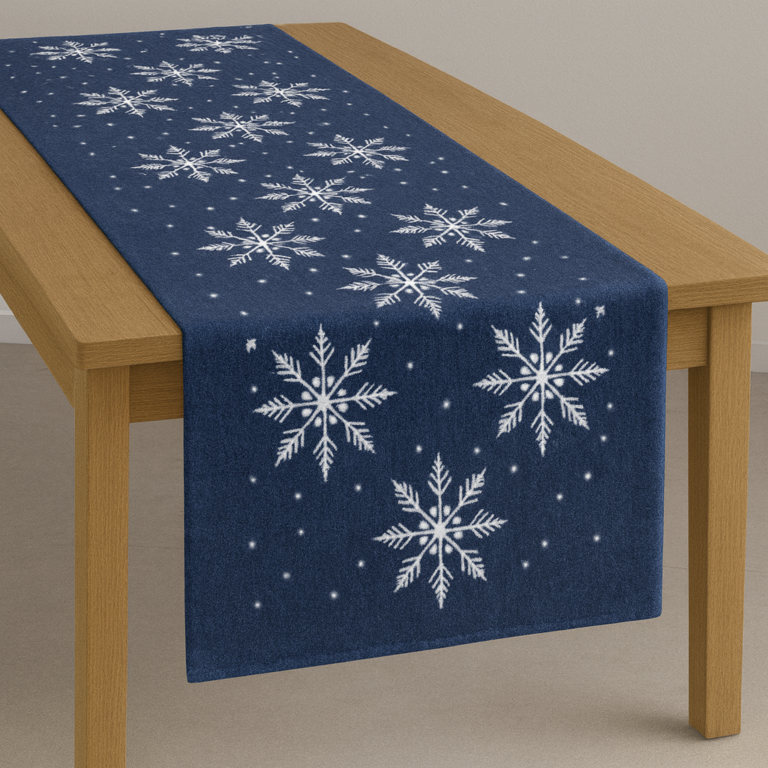 Frosted Midnight Snowflakes Table Runner