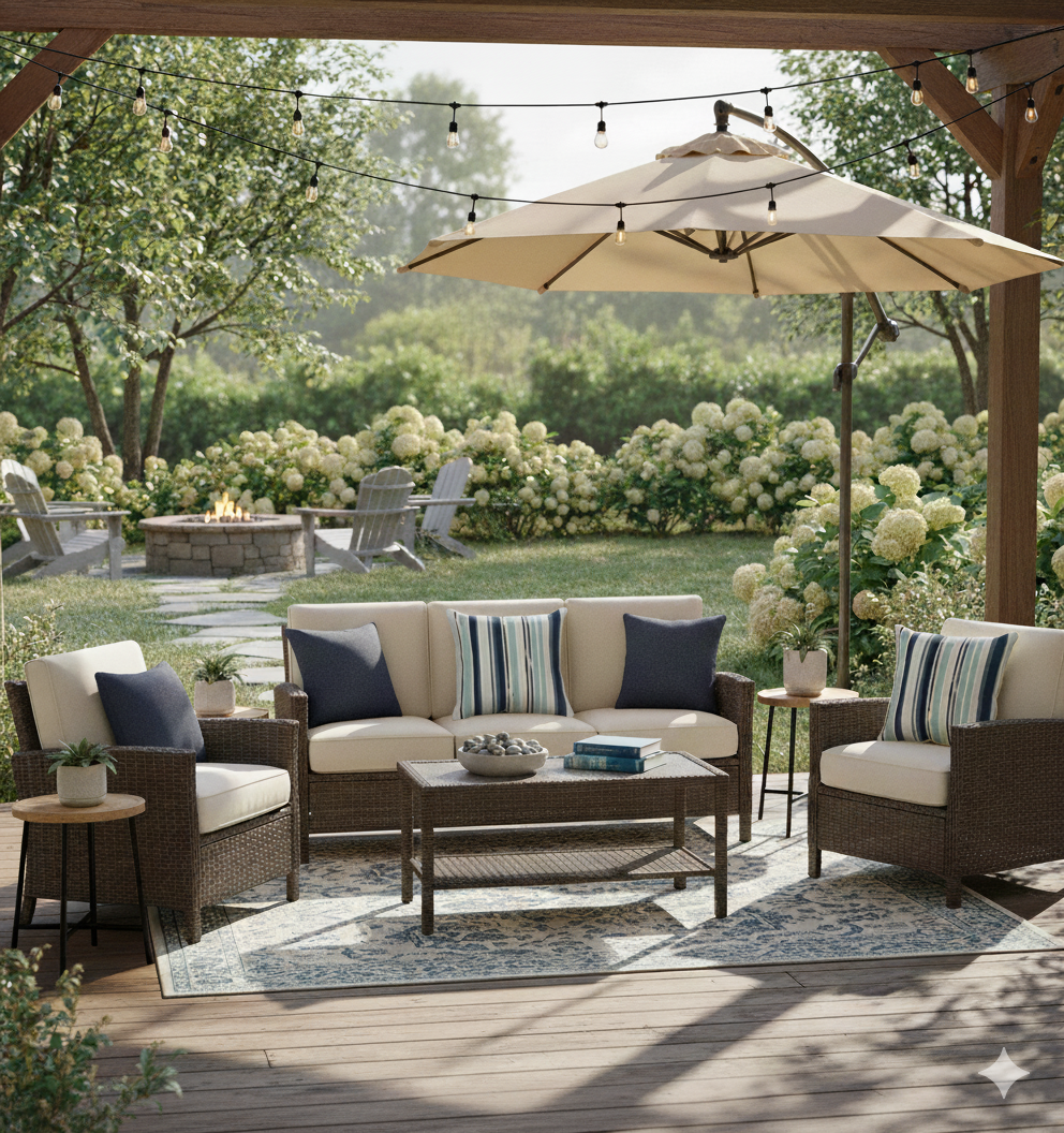 Laura Ashley Tresswell Stripe Blue Outdoor Cushion